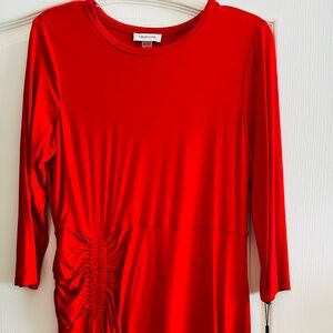 NWT Calvin Klein Bright Red Long Sleeve Midi Dress Sz 10